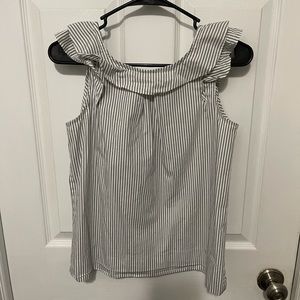 J. Crew Ruffled Sleeveless Gray White Striped Blouse Women's 2 Stretch Light
